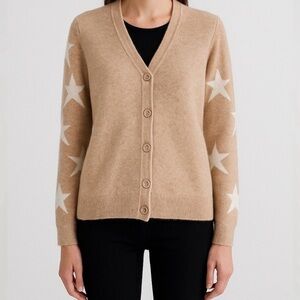 Magaschoni 100% Cashmere Cardigan Tan Stars